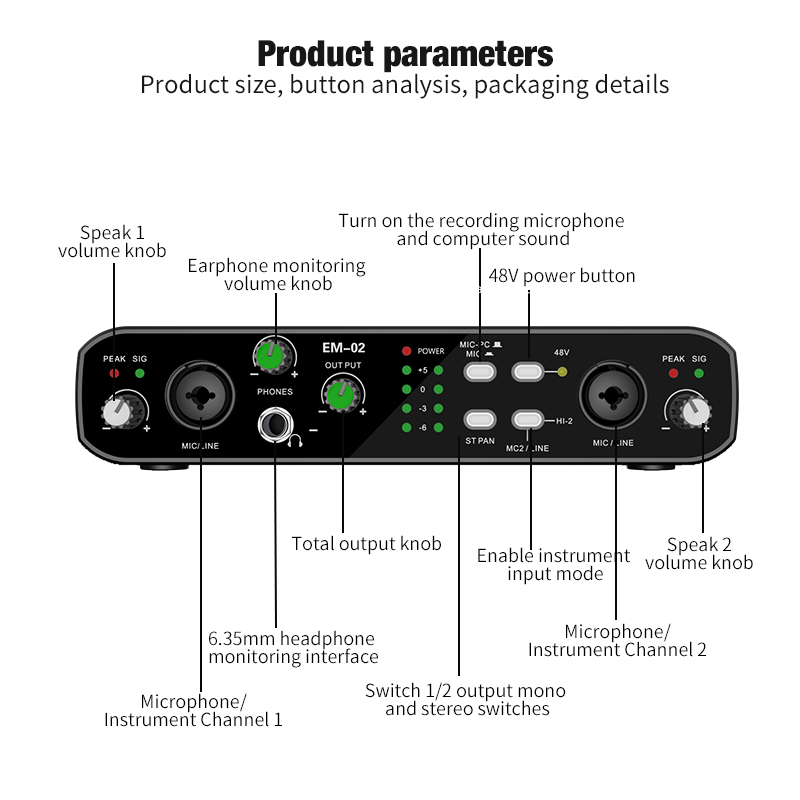 Shure Mic Sm58 - 마이크가있는 오디오 인터페이스 48V 프리 앰프