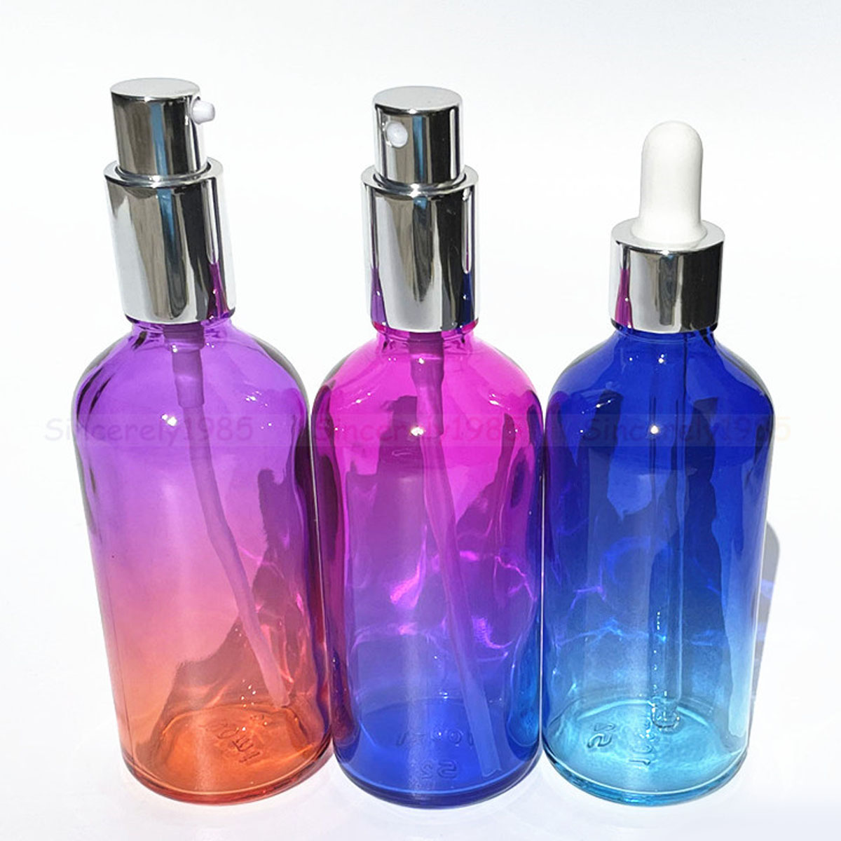 Juice Bottle Dropper - 1X 3x 100ml 그라데이션 컬러 유리병(실버